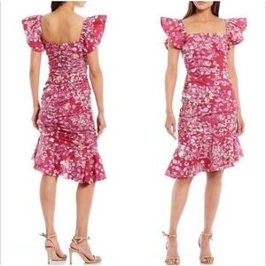 Sachin + Babi Pink Floral Print Flutter Sleeve Ellen Dress Size 8